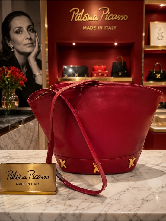 Paloma Picasso Handbags - Paloma Picasso Red Leather Tote with Gold X Accents